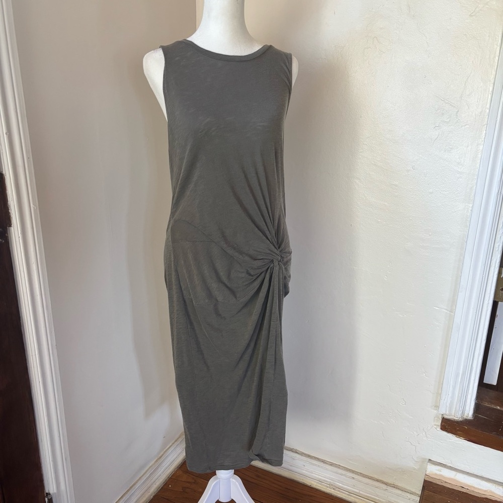 Anthropologie Stateside Sleeveless Olive Green Twist Front Tee Maxi Dress - Picture 2 of 9